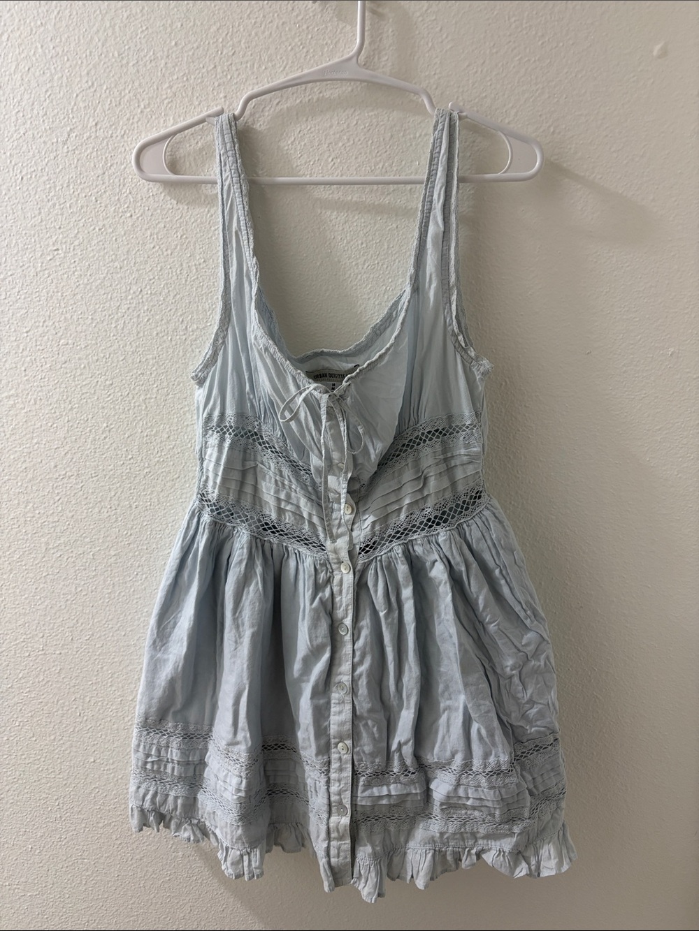 Urban Outfitters Light Blue Drawstring Lace-Trim Dress